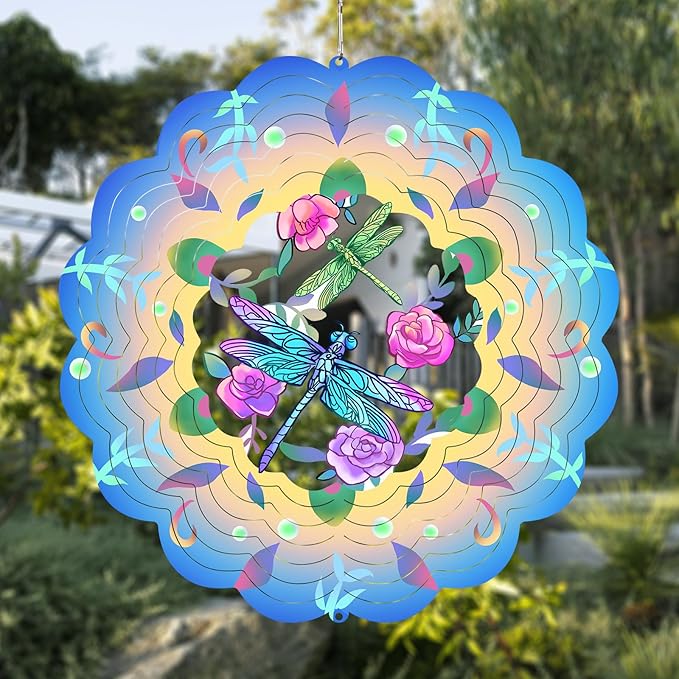 Dragonfly Wind Spinners Metal Dragonfly Gifts for Women Mom Grandma,12inch Hanging Wind Spinner for Outdoor&Indoor Decor Wind Kinetic Ornament for Yard Garden Decoration-VerdiqueGarden
