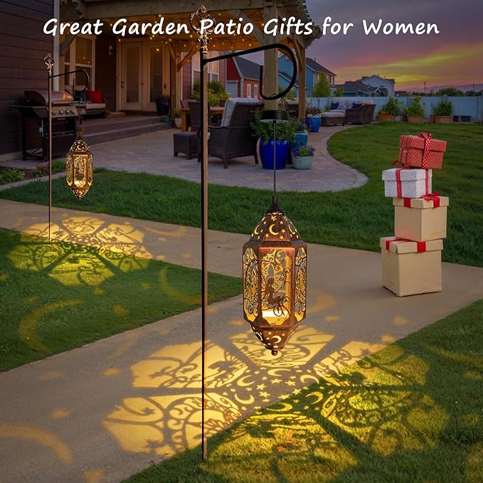 Go2garden 12.4" Outdoor Solar Lanterns Waterproof Garden Gifts Women, Moon Fairy Statue Solar Haning Lights for Patio, Yard Decorations, Mothers Day Gifts for Mom, Grandma(2Pack, Red Copper)-VerdiqueGarden