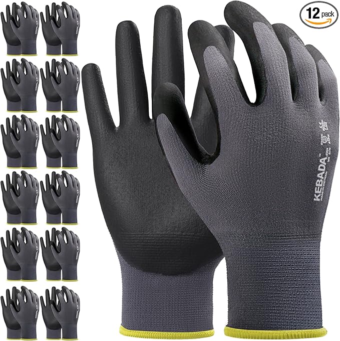Kebada Work Gloves for Men and Women, Foam Nitrile Coated Safety Gloves with Grip, Ideal for Warehouse Package Handling, Gardening, Mechanic and Construction, XS-VerdiqueGarden