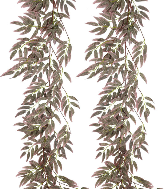 RECUTMS Artificial Hanging Willow Leaves Greenery 2Pcs 5.7Ft Fake Silk Leaves Ivy Garland Faux Vine Plants Decoration for Indoor Outdoor Home Garden Wedding Jungle Birthday Party Table Spring Decor-VerdiqueGarden
