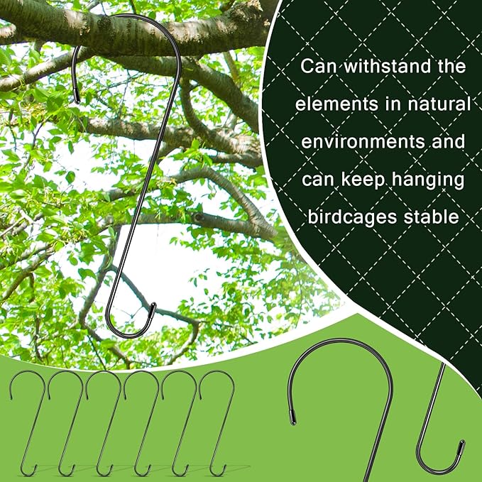 6 Pack 16 Inch Extra Large S Hooks for Hanging Plants, Rust-Proof Heavy Duty Tree Branch Hook Plant Hooks Outdoor for Hanging Bird Feeder,Patio,Indoor Uses-VerdiqueGarden