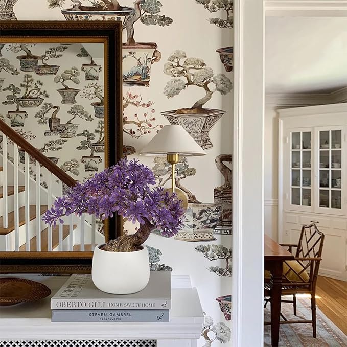 Purple Artificial Bonsai Tree Juniper Faux Plants Indoor Fake Plants Decor with Ceramic Pots for Home Table Office Desk Bathroom Shelf Bedroom Living Room Farmhouse Decorations-VerdiqueGarden