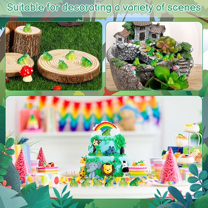 100 Pcs Mini Resin Frogs, Cute Green Frog Tiny Frogs Mini Frogs Figurines Miniature Frogs Animals Figurines Ornament for DIY Crafts Landscape Aquarium Dollhouse Fairy Garden Decor Potted-VerdiqueGarden