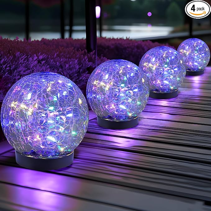 Solar Globe Lights Outdoor Waterproof-Solar Balls for Garden-Cracked Glass Ball Solar Lights Outdoor-Solar Orbs for Outside-Outdoor Decorations for Patio and Yard Lawn Backyard Decor-VerdiqueGarden