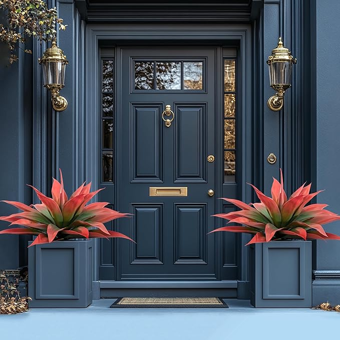 Artificial Agave Plants,Large UV Resistant Fake Agave Planters for Indoor and Outdoor Decorating Artificial Plants for Outdoors Fake Plants 2Pack, 28" Red-VerdiqueGarden