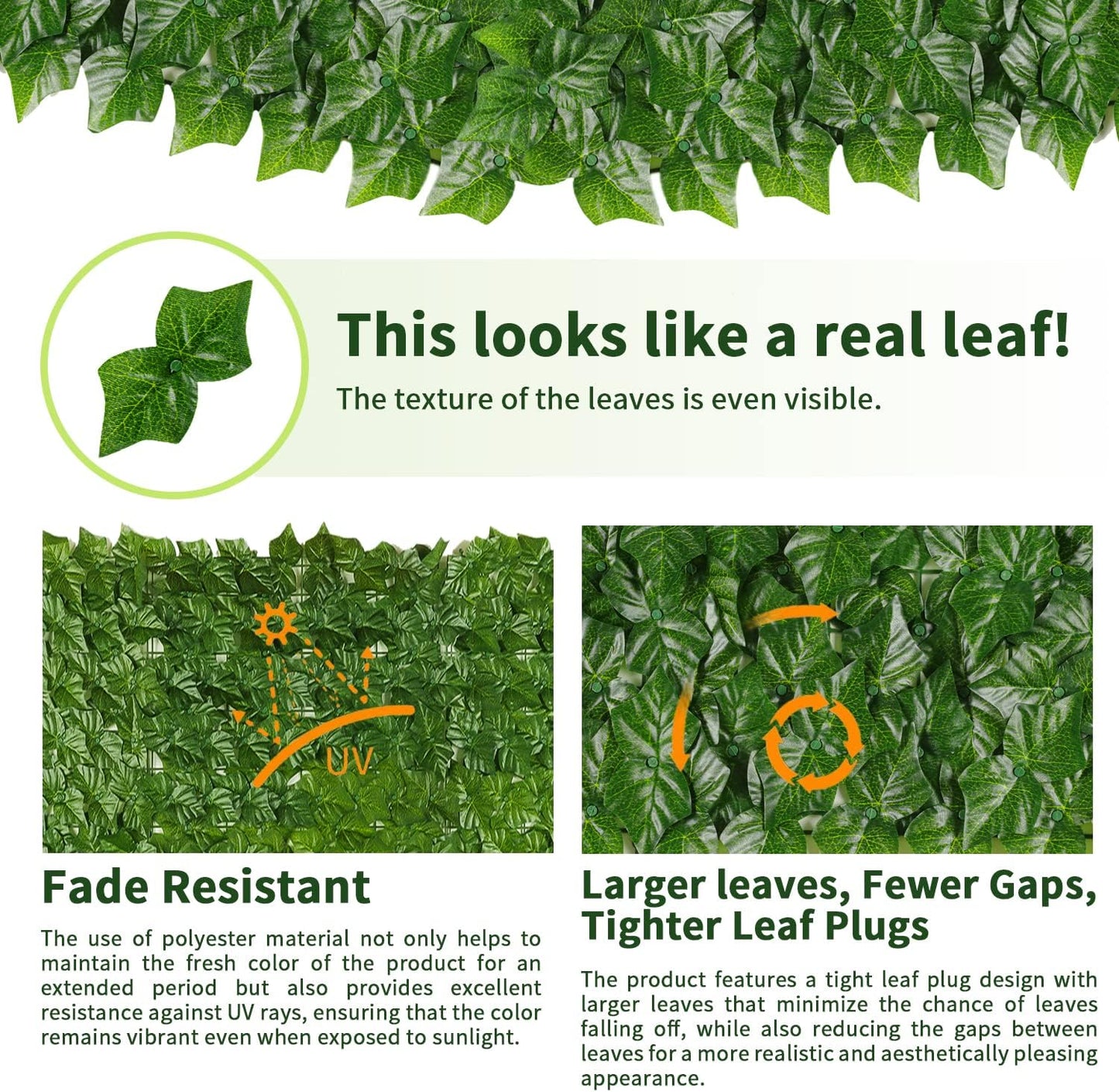 Jinwu Artificial Ivy Privacy Fence Screen, 39.4x118 in Artificial Faux Ivy Hedge, Expandable Faux Privacy Fence with 80 pcs Zip Ties, Decoration for Outdoor Garden, Color Printing Sweet Potato Leaves-VerdiqueGarden