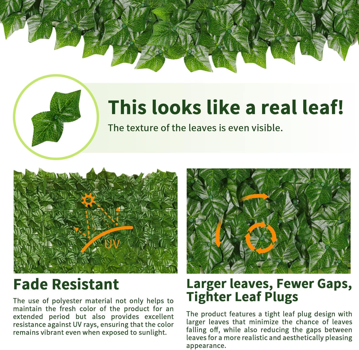 Artificial Ivy Privacy Fence Screen, 39.4x354.3 inch Artificial Faux Ivy Hedge, Expandable Faux Privacy Fence with 80 pcs Zip Ties, Decoration for Outdoor Garden, Color Printing Sweet Potato Leaves-VerdiqueGarden