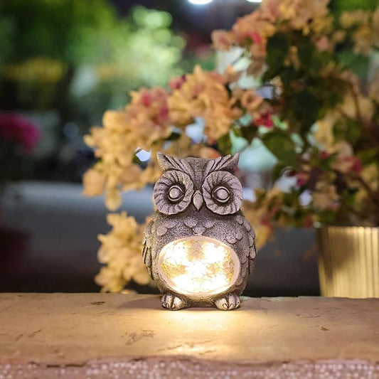 Solar Owl Garden Statues Outdoor Decor Resin Owl Figurine with Solar Light for Patio,Balcony,Yard,Lawn Ornament,Perfect Garden Gift-VerdiqueGarden