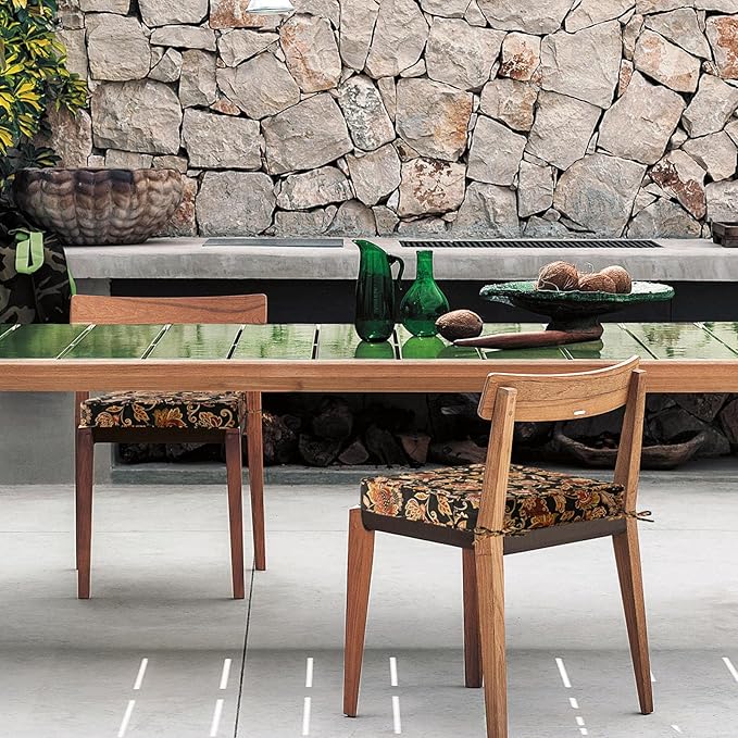 Square Corner Seat Cushions, 19" x 19" x 3", Set of 4, Indoor Outdoor Water Repellent Universal Chair Pads with Ties for Patio Furniture, Garden Deck Dining Chairs, Red Yellow Vine Flower-VerdiqueGarden