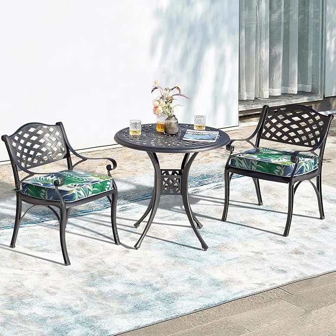 LVTXIII Patio Chair Cushions 22"x22"x3", Water-Repellent Outdoor Seat Cushions for Patio Furniture, Square Chair Pads with Ties for Home Garden Decoration, Set of 2, Islamorada Blue Green-VerdiqueGarden