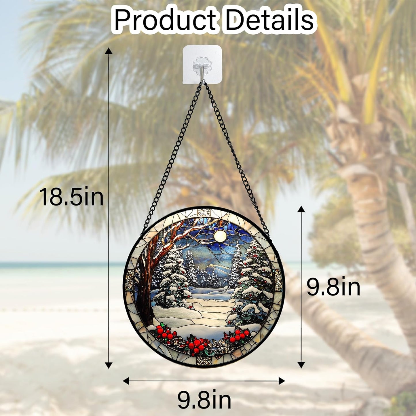 Stained Glass Window Hanging Christmas Tree Winter Snow Night Scenery 9.8" - Suncatcher Door Garden Kitchen Sun Catcher Home Decor Birthday for Mom Men Woman Friend-VerdiqueGarden