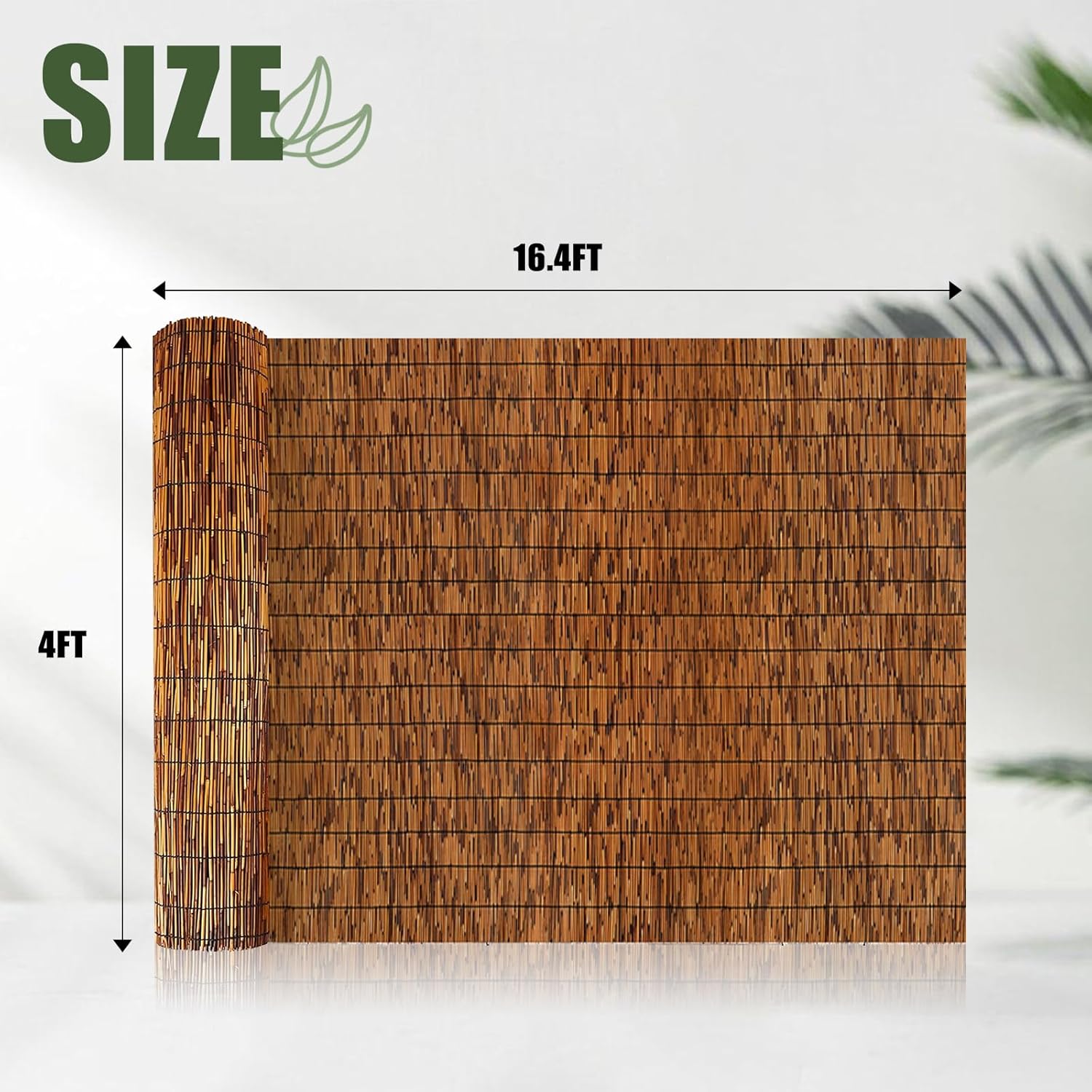 Reed Bamboo Screen Fencing,4FT X 16.4FT Natural Reed Fencing Reed Screen for Balcony Reed Fence Bamboo Reed Fence 4 Feet High for Outdoor Backyard Patio(Brown)-VerdiqueGarden