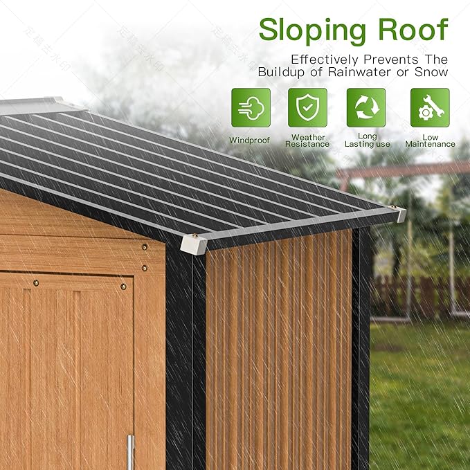 Outdoor Storage Shed, 5x3 Ft Metal Steel Tiny House with Frame Floor & Lockable Door, Vertical Outside Storage Building for Garden, Backyard, Lawn, Patio Utility, Tool Storage-VerdiqueGarden