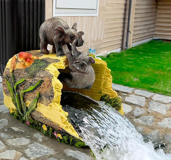 Teaeeno Twin Elephants Decor Gutter Downspout Extension Decorative,Animal Statue Outdoor Decor,3"×4" Rain Gutter Downspout Splash Block,Garden Splash Block Outdoor Sculpture,Rain Downspout Diverter-VerdiqueGarden