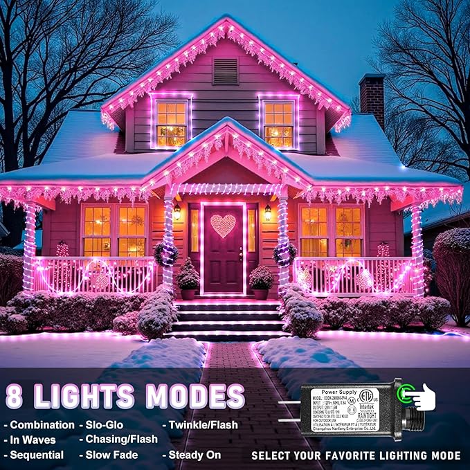 Easter Rope Lights Outdoor, 100FT 300 LED Christmas String Lights with Waterproof 8 Modes, Connectable Clear Tube Twinkle Light for Indoor Bedroom Patio Fence Party Wedding Decorations, Pink-VerdiqueGarden