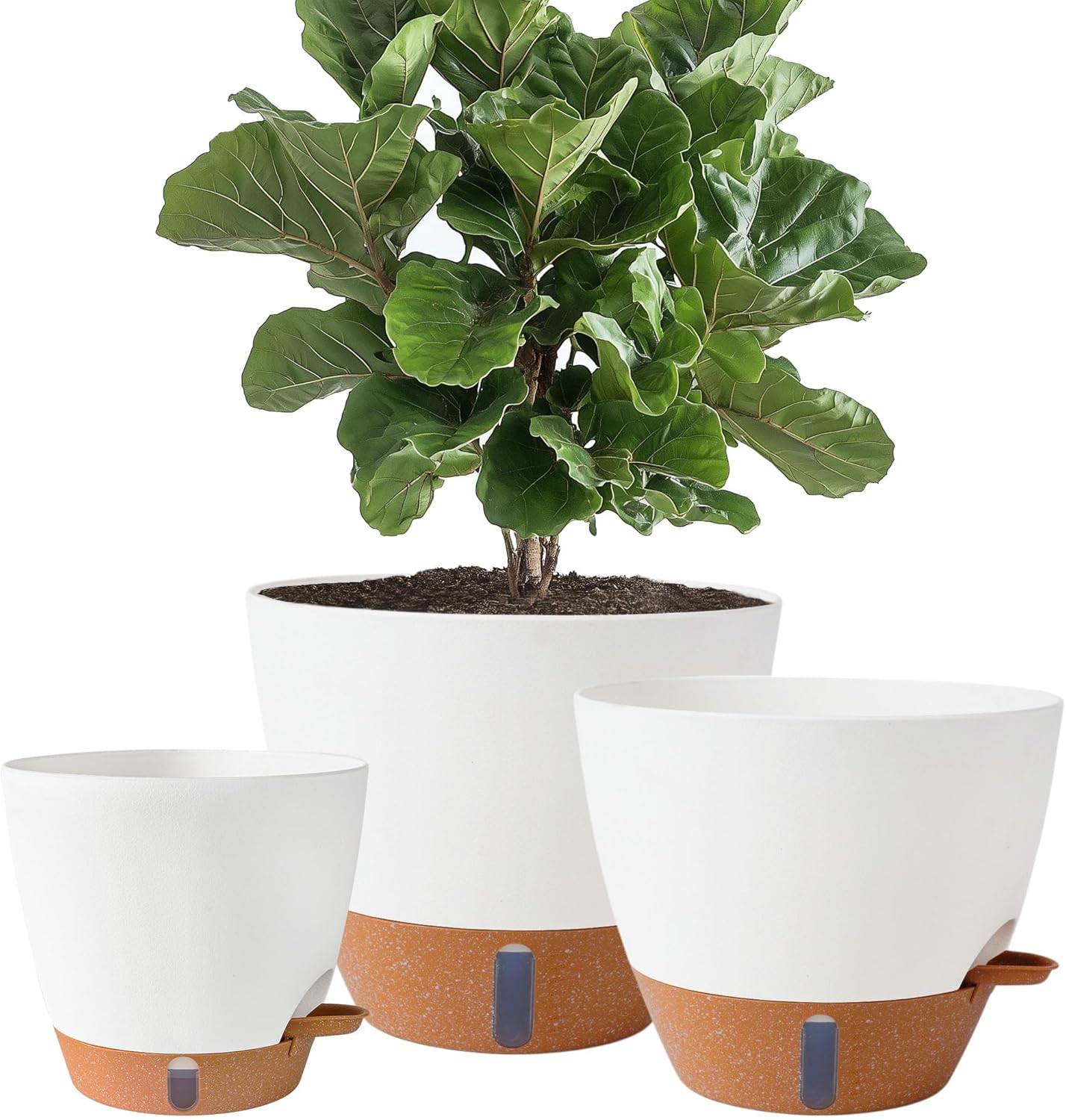 8/10/12 Inch Self Watering Pots for Indoor/Outdoor Plants - Large Plastic Planter with Drainage Holes, Water Level Indicator & Deep Reservoir, Modern Decorative Flower Pots (White)-VerdiqueGarden