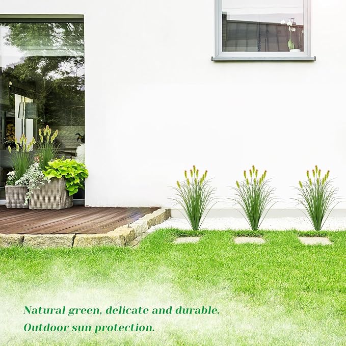 Artificial Grass Plants Outdoor 12 Bunches Fake Onion Grasses with Plush Fake Shrubs Plant Flowers Faux Greenery Wheat Sea Grass for Outside Garden Indoor House Home Office Room Décor (Green & Red）-VerdiqueGarden