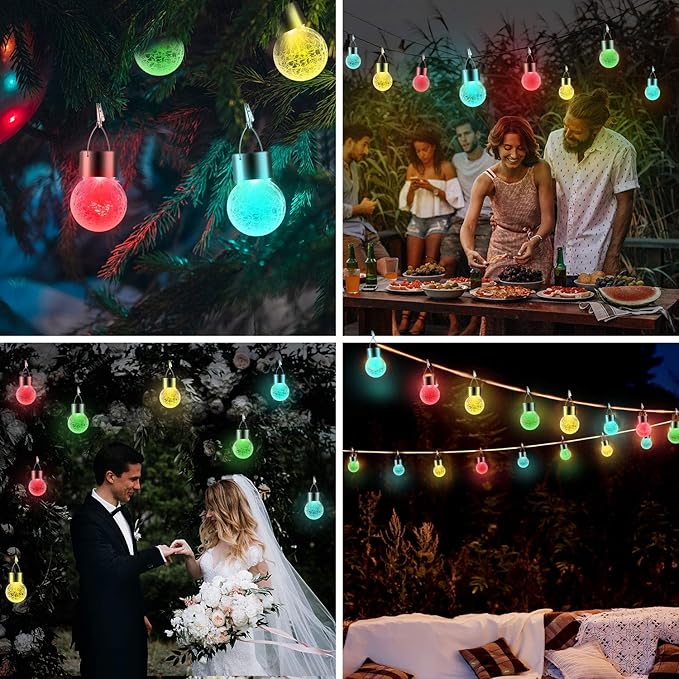 12 Pack Hanging Solar Lights Outdoor Decorative, Waterproof Solar Globe Lantern with Handle and Clip, Solar Powered Cracked Glass Ball Lights for Garden Yard Patio, Fence Tree Umbrella, Holiday Decor-VerdiqueGarden