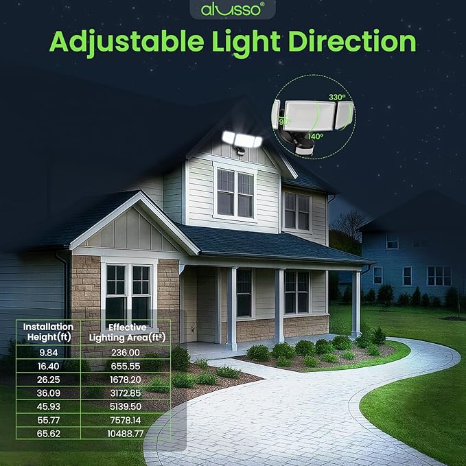 ALUSSO® LED Security Lights Motion Sensor, 60W 6000LM 3 Modes Flood Lights Outdoor Motion Sensor, 3CCT 3 Heads Outdoor Security Light Wet Location Use for House Garage Yard Walkway Black-VerdiqueGarden