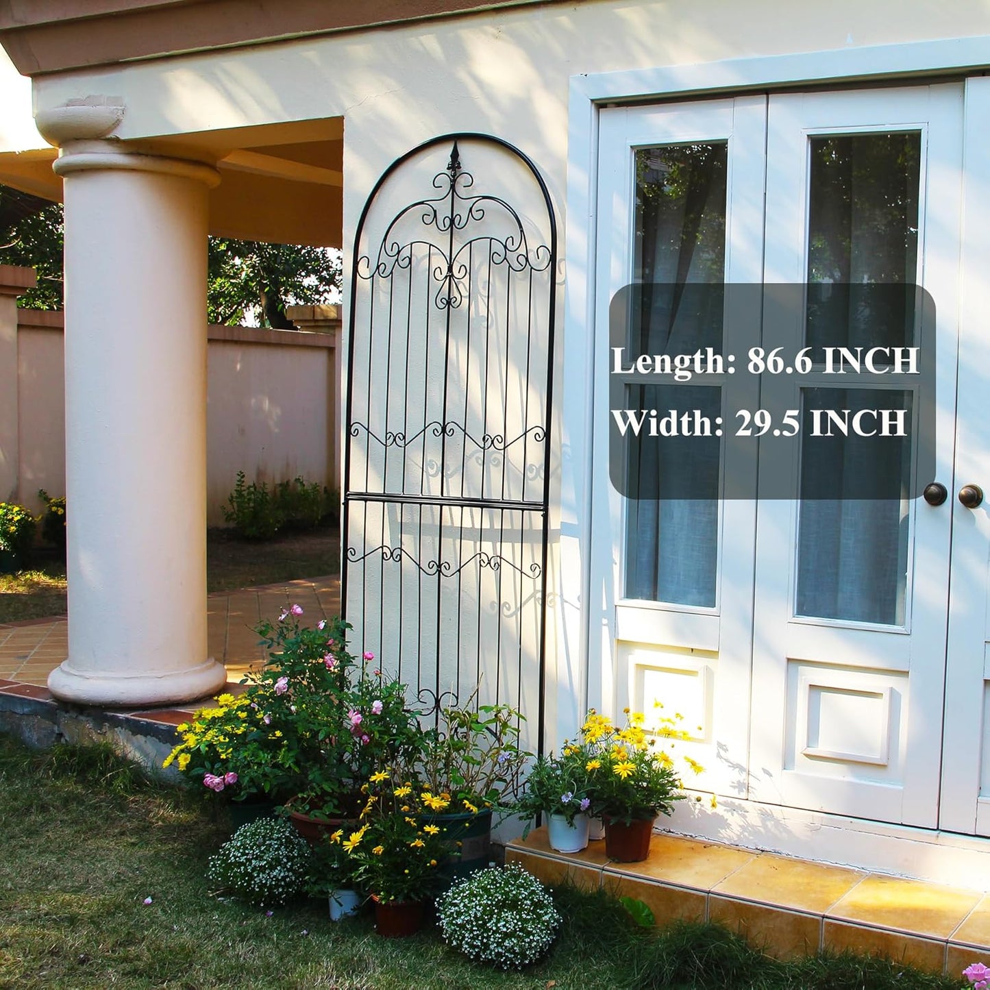 Trellis for Climbing Plants 86.6" H x 29.5" W Tall Garden Trellis Wrought Iron Heavy Scroll Metal Decoration Lawn Patio for Rose Clematis Ivy Weather Resistant-VerdiqueGarden