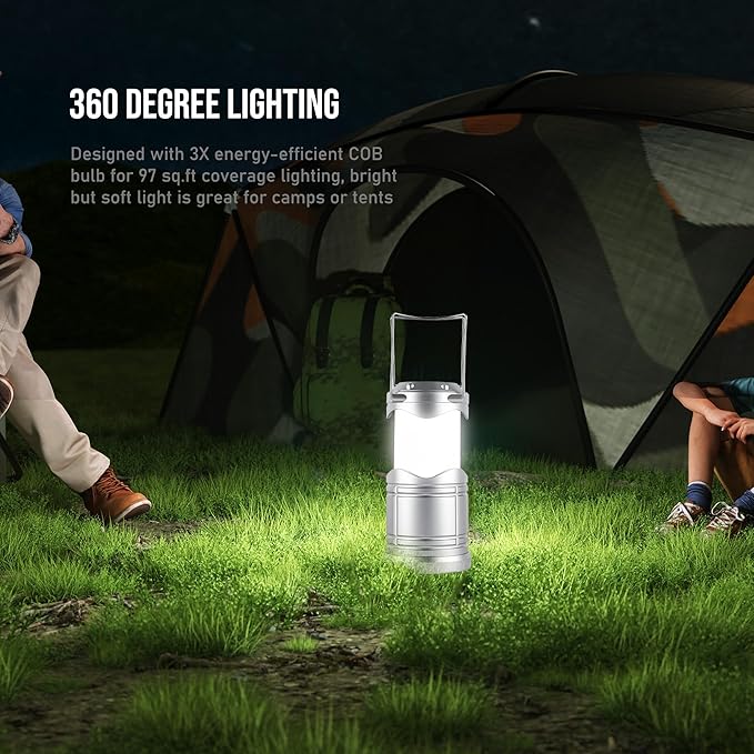 Lichamp LED Camping Lantern, 4 Pack Battery Powered Flashlight for Power Outages, Portable Collapsible Hanging Light Essential for Home, Outdoor, Emergency Lamp Survival Kit Gear for Hurricane, B4SL-VerdiqueGarden