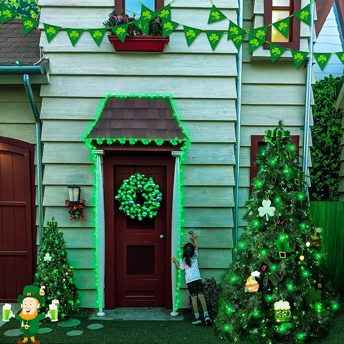 JMEXSUSS Green Lights for St Patrick's Day Decoration, 200 LED Green Christmas Lights Clear Wire, Connectable Green String Lights Indoor Outdoor for Spring Tree Garden St. Patricks Day Decor-VerdiqueGarden