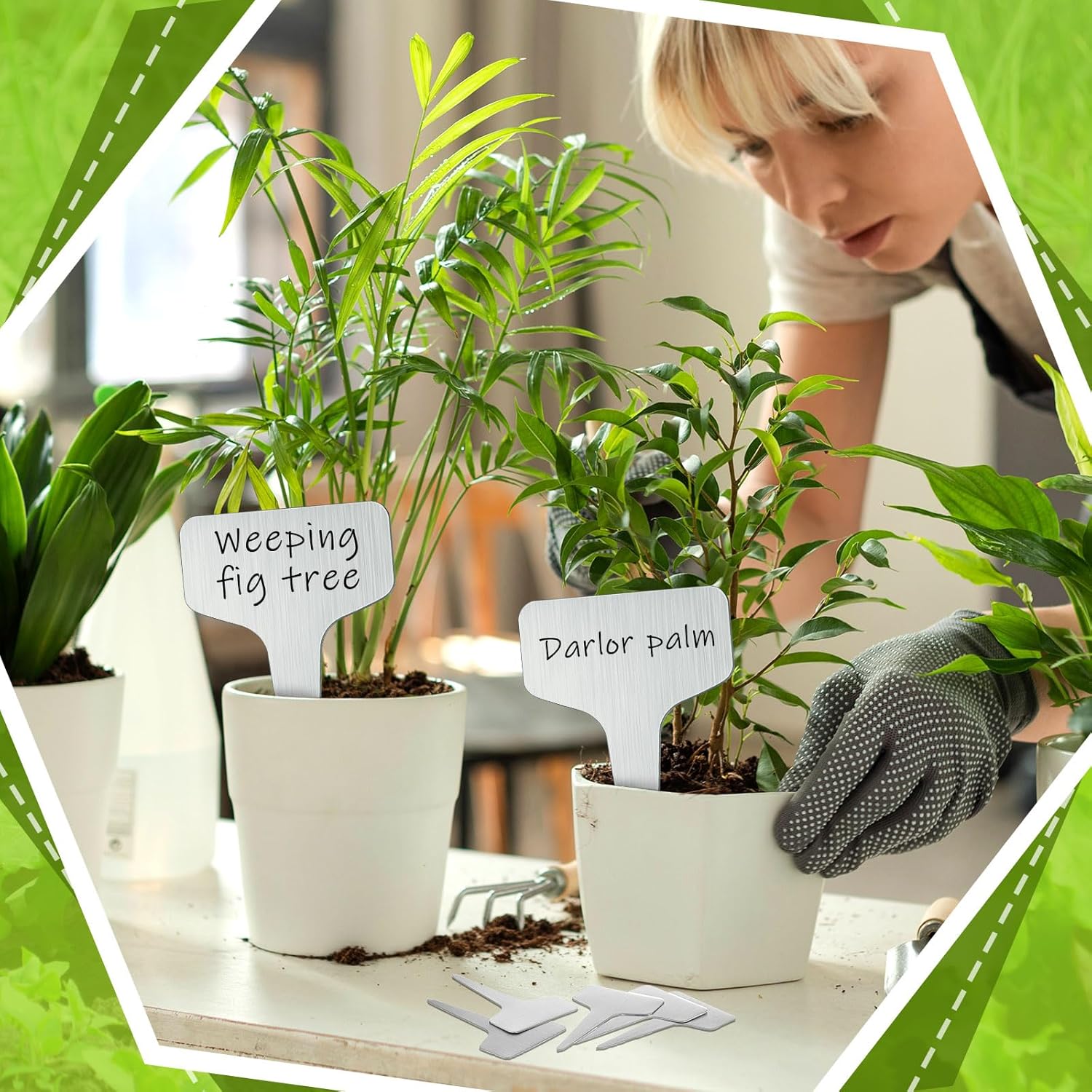 Hicarer 24 Pcs Durable Metal Plant Labels Christmas Gift Weatherproof Garden Markers Engraving Stainless Steel 304 T-Type Reusable Plant Tags for Gardeners Outdoor Greenhouse Vegetables(4x8 Inch)-VerdiqueGarden