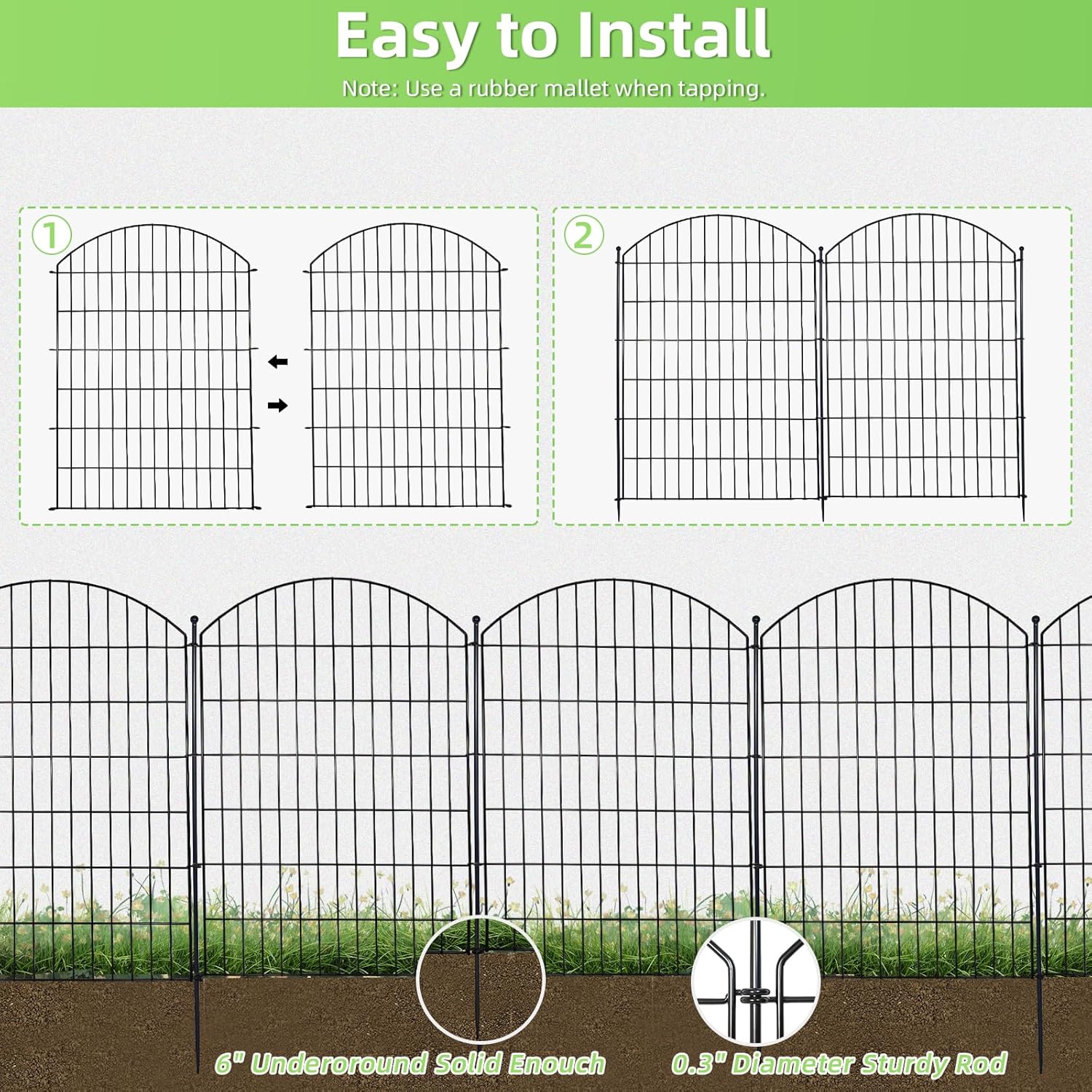 Decorative Garden Fence 40in (H) x24ft (L), 10 Pack No Dig Fence Animal Barrier for Dog, Arched Flower Bed Edging, Wire Border Panel Fencing for Yard Patio Outdoor Decor-VerdiqueGarden