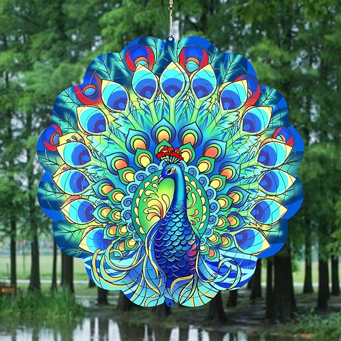 Peacock Wind Spinners Metal Peacock Gifts for Mom Women Grandma,12inch Hanging Wind Spinner for Outdoor&Indoor Decor Wind Kinetic Christmas Ornament Gifts for Yard Garden Decoration-VerdiqueGarden