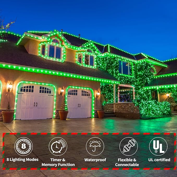 100ft LED Rope Lights Outdoor, 720 LED Connectable and Flexible Tube Lights with 8 Modes, Waterproof LED Rope Lighting for Garden, Patio, Pool, Bedroom, Party, Indoor Outdoor Christmas Decor (Green)-VerdiqueGarden