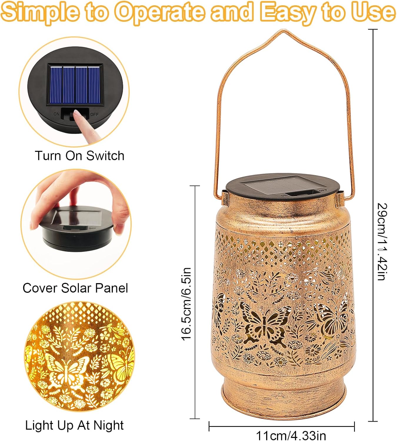 2 Pack Solar Lanterns Outdoor Butterfly Garden Decor, Birthday Gifts for Women Mom Grandma Waterproof Metal Hanging Solar Lights LED Decoration with Shepherd Hook Outside for Yard Porch Lawn Patio-VerdiqueGarden