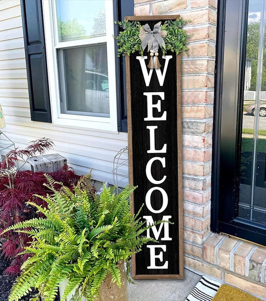 Surfapans Welcome Sign for Front porch Standing 45"X9"Large Wood Frame Outdoor Tall Welcome Signs Vertical Decor for Farmhouse Rustic Home Modern Outside Front Door Wall Decorations (Wood Black)-VerdiqueGarden