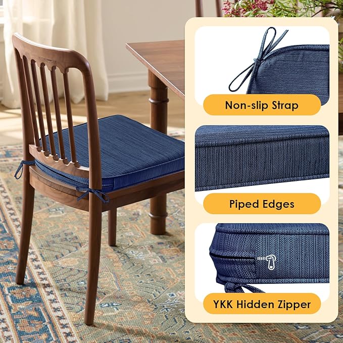 Outdoor Round Corner Seat Cushion, 17"x16"x2", Set of 4, Non Slip Seat Cushion Pads with Removable Cover for Patio Furniture, Garden Yard Lawn, Navy-VerdiqueGarden