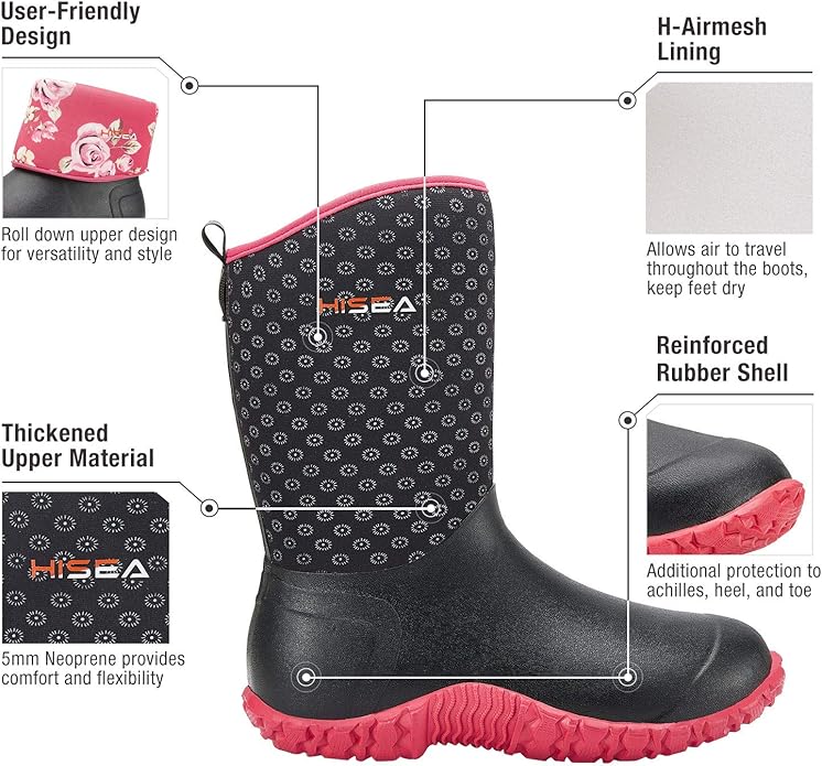 HISEA Women's Rubber Garden Boots Waterproof Insulated Yard Gardening Shoes Mid Height for Mud Working Outdoor-VerdiqueGarden