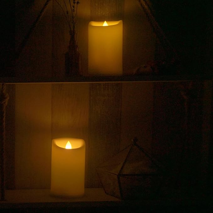 Waterproof Outdoor Battery Operated Flameless Pillar Candles with Timer White Plastic Realistic Flickering Fake Electric LED Lights for Lantern Garden Wedding Christmas Decorations 3”x5” 2 PCS-VerdiqueGarden