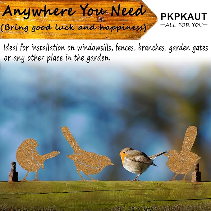 5Pcs Metal Birds Robin Fence Decorations Outdoor Yard Art, Rusty Birds Fence Art Outdoor and Garden, Metal Bird Silhouette Craft Statue Ornaments Fence Topper Decor-VerdiqueGarden