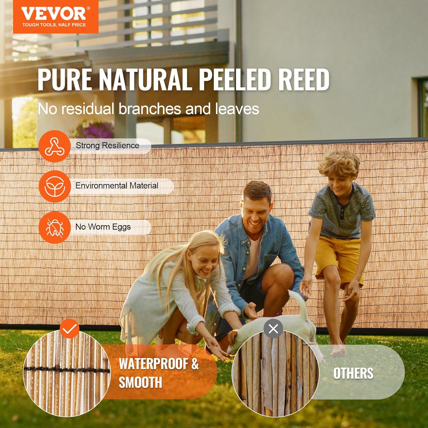 VEVOR Natural Reed Fencing, 4 ft x 16.4 ft, Reed Screen Curtain Balcony Reed Fence Roll for Outdoor Backyard Patio, Decorative Fence for Backyard Garden Fencing Divider, Privacy Screen Panel, Natural-VerdiqueGarden