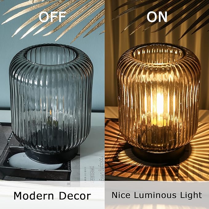 Battery Operated Lamp, Cordless Table Lamps Battery Powered Bedside Small Lamp with LED Bulb, Decorative Glass Lamp for Bedroom Living Room Home Decor-Light Grey-VerdiqueGarden