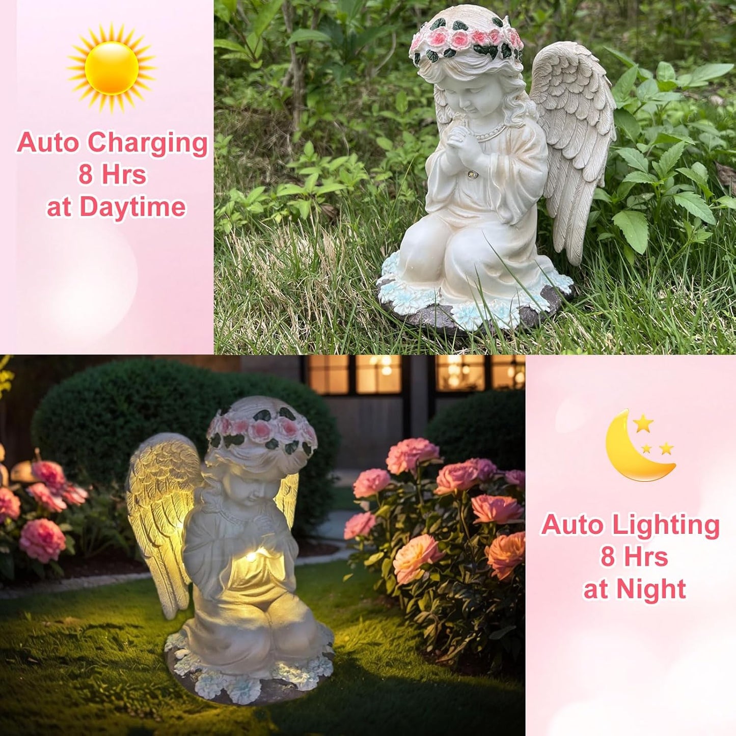 YODY Solar Garden Statues Outdoor Decor- Yard Decorations for Patio, Balcony, Backyard, Lawn Ornaments - Angel Figurines with LED Light- Unique Birthday House Warming Gifts for Women, Mom, Grandma-VerdiqueGarden