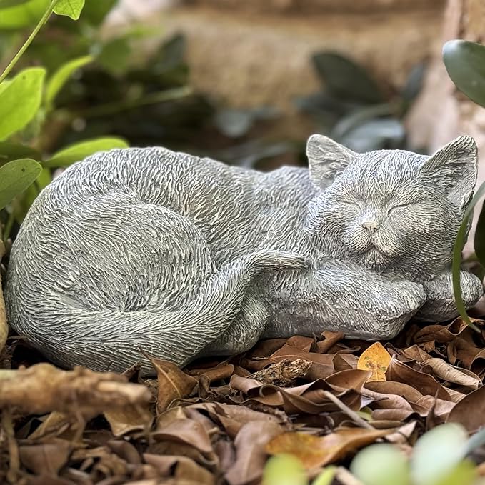 Cat Memorial Stones & Grave Markers Cat Statue, Cats Memorial Gifts for Loss of Cat Sympathy Gift, Cat Statues for Garden Outdoor Statue Decor, 11.4" Length Garden Accent Decorative Cat Figurine-VerdiqueGarden