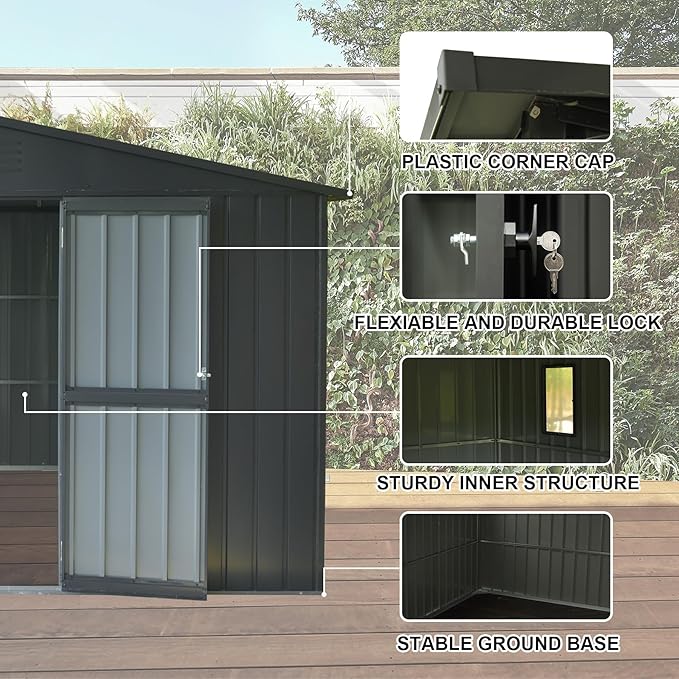 Domi Outdoor Storage Shed 11' x 12.5', Metal Sheds Steel Utility Tool Storage House with Double Lockable Doors & Air Vents for Patio Garden Lawn Backyard, Dark Gray-VerdiqueGarden