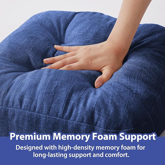 Chair Cushions for Dining Chairs, Dining Chair Cushions, Tufted Indoor Chair Pads with Ties & Non Slip Backing, Seat Cushions for Kitchen Chairs 16.5” x 16.5” x 3.5”, Set of 6, Navy Blue-VerdiqueGarden