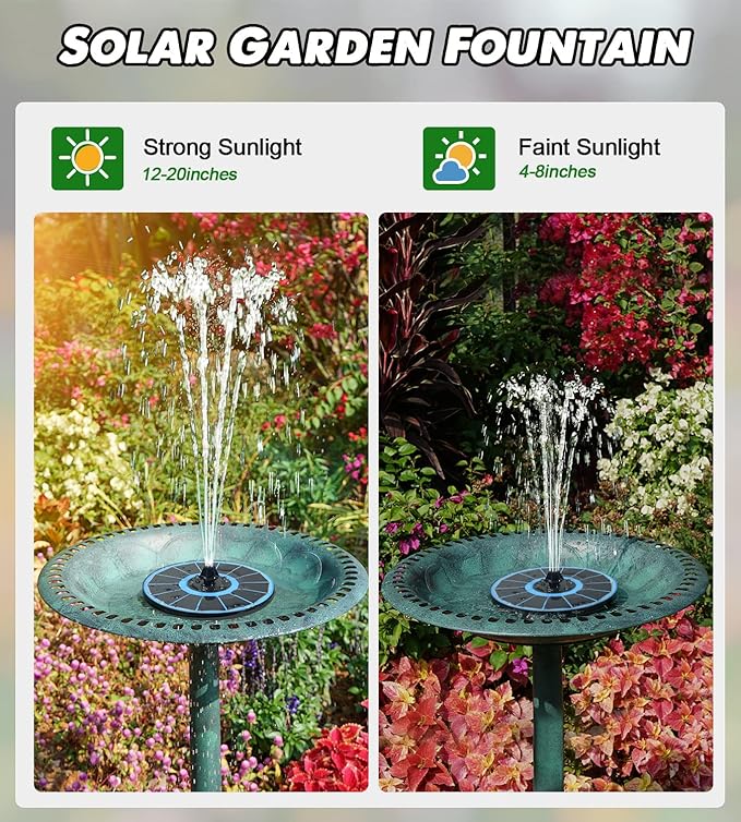 Solar Fountain Glass Panel with 2200 mah Battery, 3.5W Floating Solar Water Fountain with 4 Fixed Rods, Solar Fountain Pump for Bird Bath, Garden, Pond, Pool, Outdoor-Colorful Lights-VerdiqueGarden
