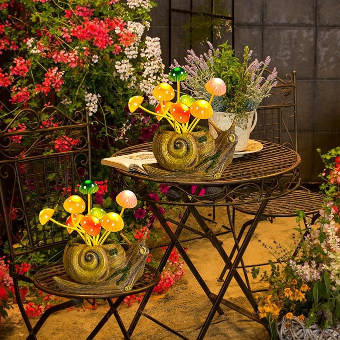 Solar Lights Outdoor Fairy Garden Accessories, Snail Statues Garden Decor for Outside, Gifts for Mother's Day Yard Decorations Patio Lawn Porch Balcony, Unique Housewarming Gifts for Women Mom Grandma-VerdiqueGarden