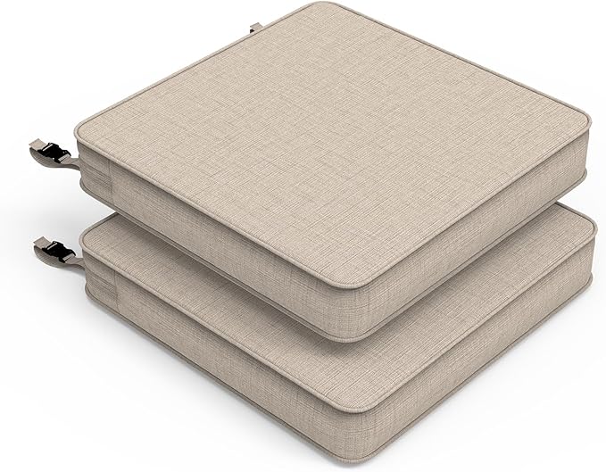 LVTXIII Patio Chair Cushions 19"x19"x3", Water-Repellent Outdoor Seat Cushions for Patio Furniture, Square Chair Pads with Ties for Home Garden Decoration, Set of 2, Light Grey-VerdiqueGarden