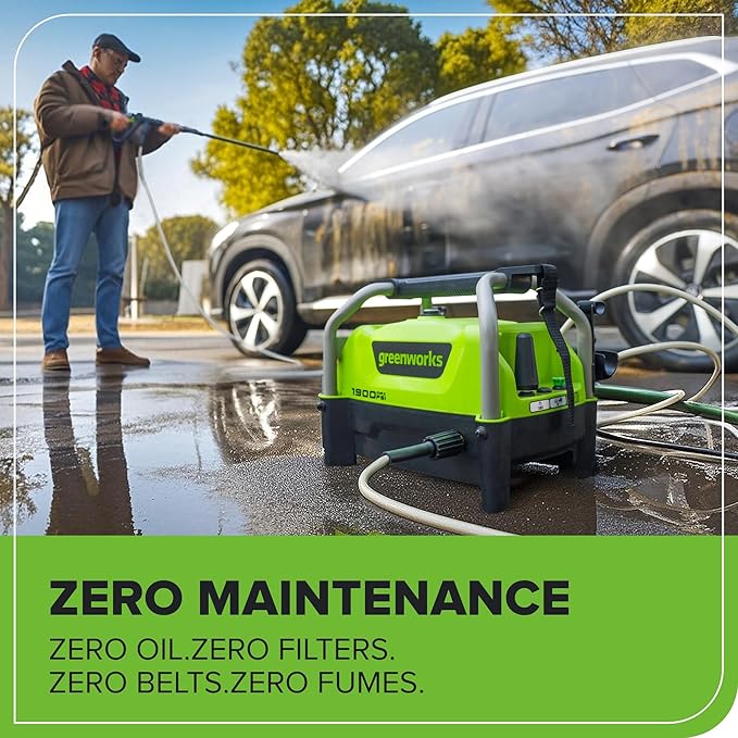 Greenworks 1900 PSI (SGS Certified) 1.2 GPM 13Amp Portable Compact Electric Pressure Washer, Power Washer for Cars, Driveways, Patios, Patio Furniture & Around Pools-VerdiqueGarden