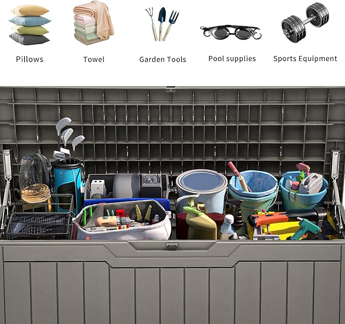 YITAHOME 80 Gallon Outdoor Storage Box, Large Water Resistant Resin Deck Box, Indoor Outdoor Lockable Storage Container for Patio, Garden, Cushions, Tools, Equipment (Taupe)-VerdiqueGarden