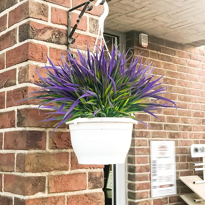 Uieke 28 Bundles Artificial Outdoor Plants UV Resistant Fake Grass Plants Faux Plastic Plants Greenery Shrubs for Home Garden Pathway Window Box Front Porch Cemetery Spring Summer Decor, Purple-VerdiqueGarden