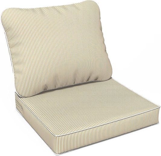 LVTXIII Outdoor Deep Seat Cushion Patio Seat and Back Cushion Set Seasonal Chair Cushion with Removable Cover and Adjustable Buckle for Home and Garden, 24"x24"x4", Strip Beige-VerdiqueGarden