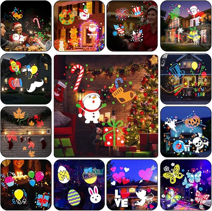 Holiday Projector Light, Syslux Halloween Christmas Projector Lights 16 HD Slides LED Waterproof Light Outdoor Indoor Light with Remote Control for Party Garden Halloween Xmas Holiday Landscape Decor-VerdiqueGarden